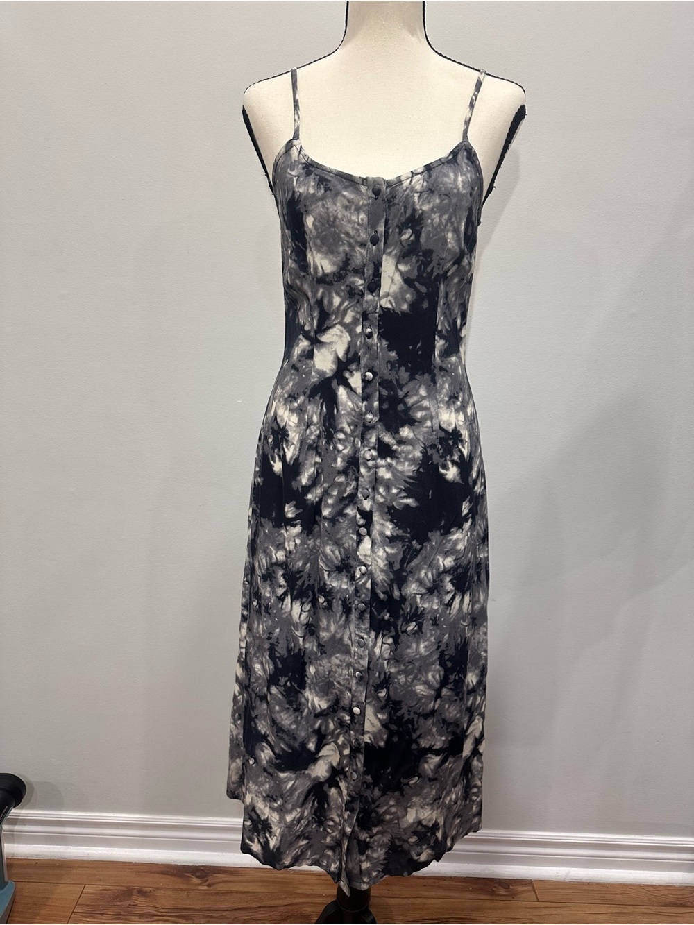SUPERDRY NWT Black & White Tie-Dye Spaghetti Strap Midi Maxi Dress Size 4 Small
